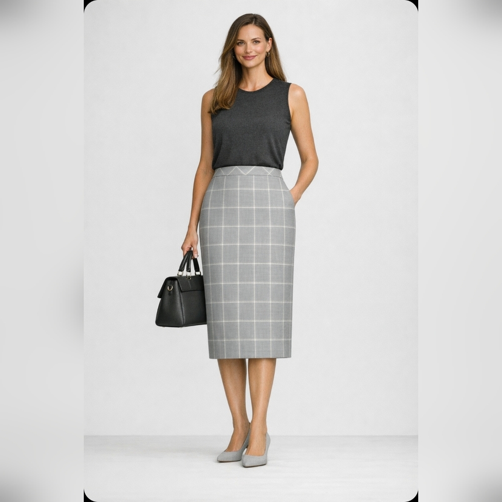(354) BANANA REPUBLIC Windowpane Pencil Skirt, Size 6